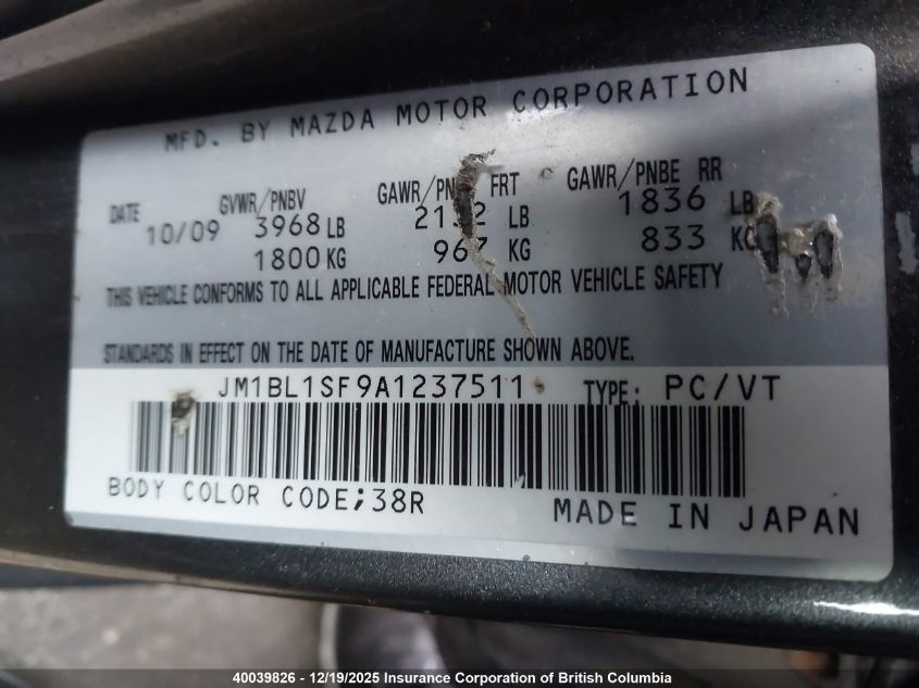 2010 Mazda 3 I VIN: JM1BL1SF9A1237511 Lot: 40039826