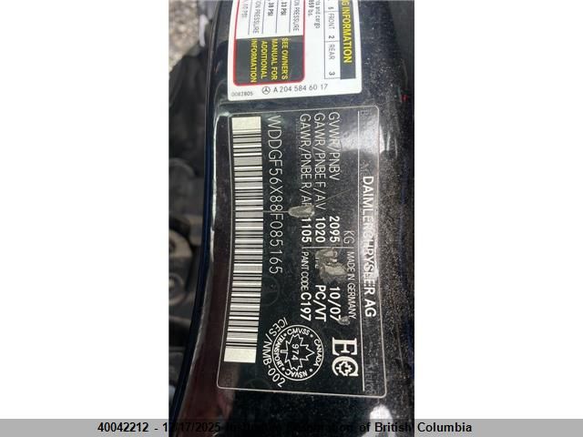 2008 Mercedes-Benz C 350 VIN: WDDGF56X88F085165 Lot: 40042212