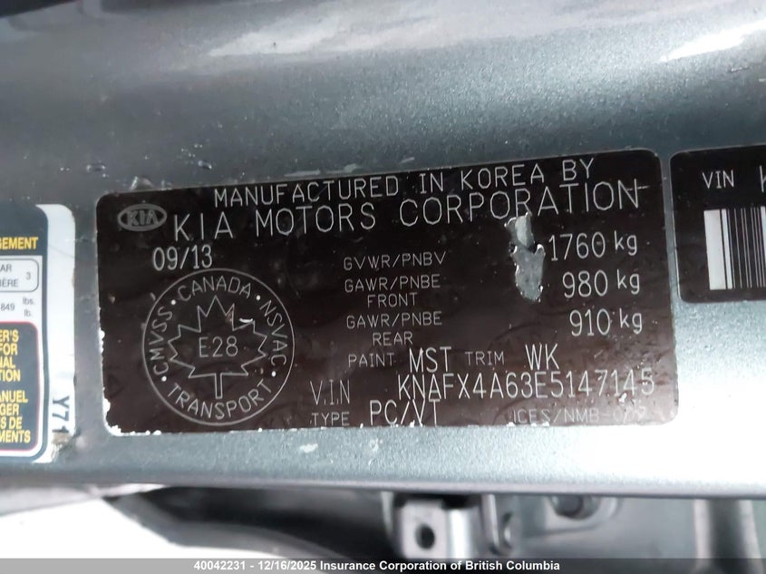 KNAFX4A63E5147145 2014 KIA FORTE photo no. 9