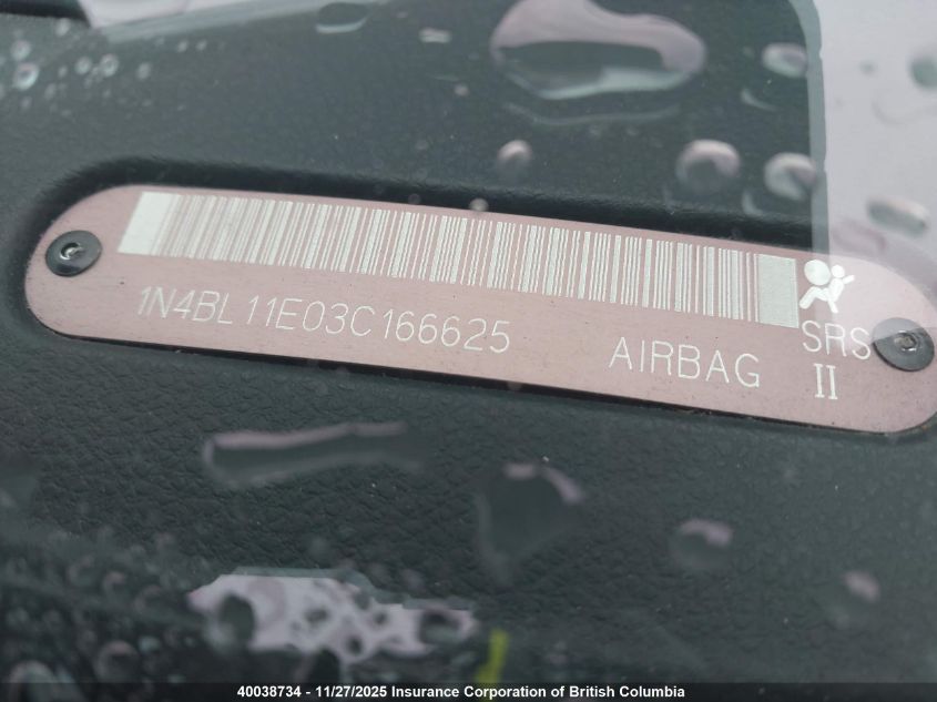 2003 Nissan Altima Se VIN: 1N4BL11E03C166625 Lot: 40038734