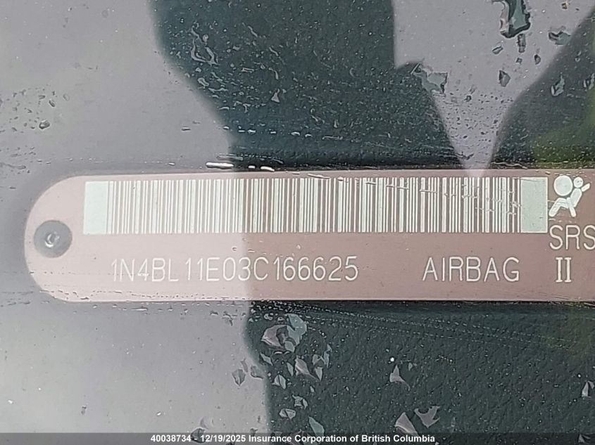 2003 Nissan Altima Se VIN: 1N4BL11E03C166625 Lot: 40038734