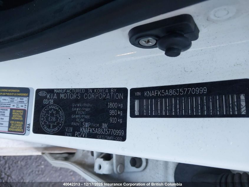 2018 Kia Forte VIN: KNAFK5A86J5770999 Lot: 40042313