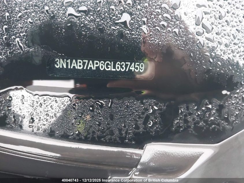 2016 Nissan Sentra S/Sv/Sr/Sl VIN: 3N1AB7AP6GL637459 Lot: 40040743