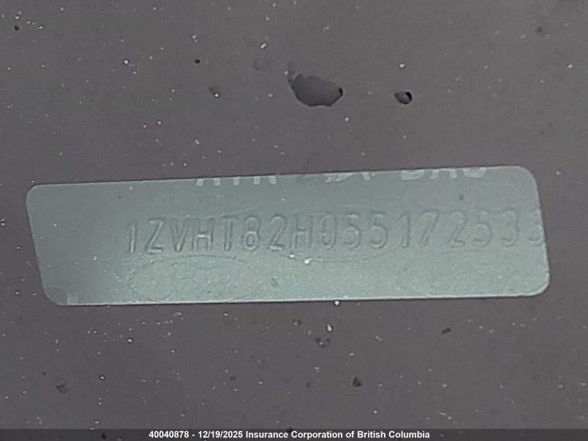 2005 Ford Mustang Gt VIN: 1ZVHT82H055172533 Lot: 40040878