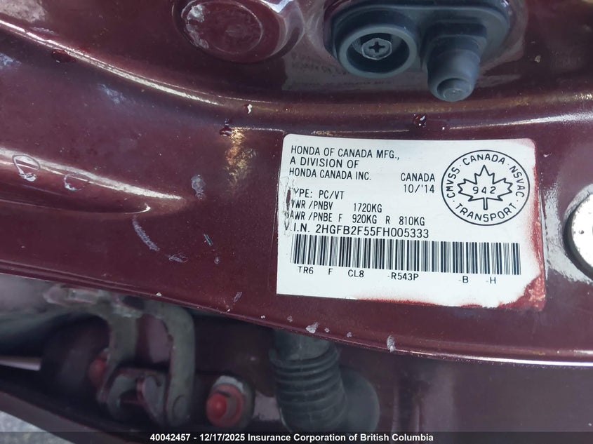 2HGFB2F55FH005333 2015 HONDA CIVIC photo no. 9