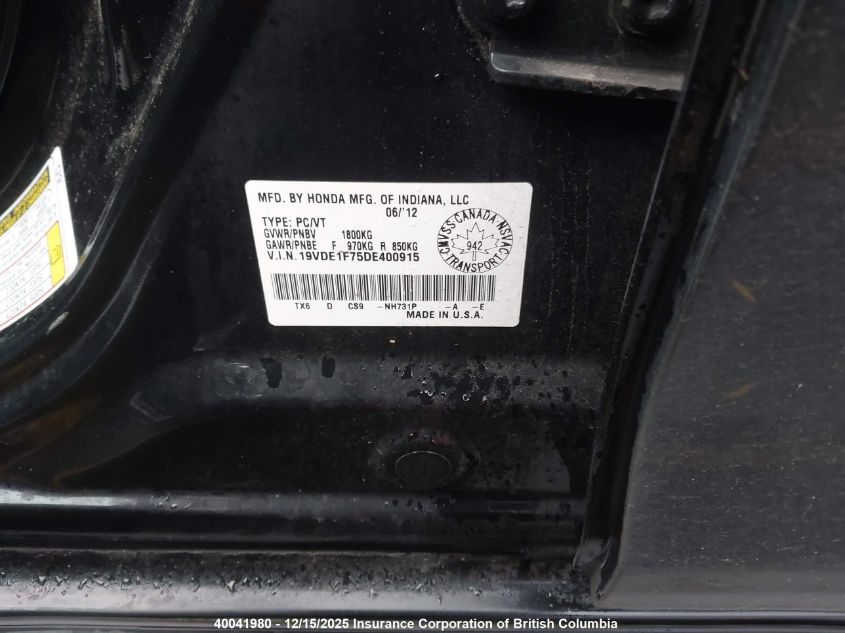 2013 Acura Ilx 20 Tech VIN: 19VDE1F75DE400915 Lot: 40041980