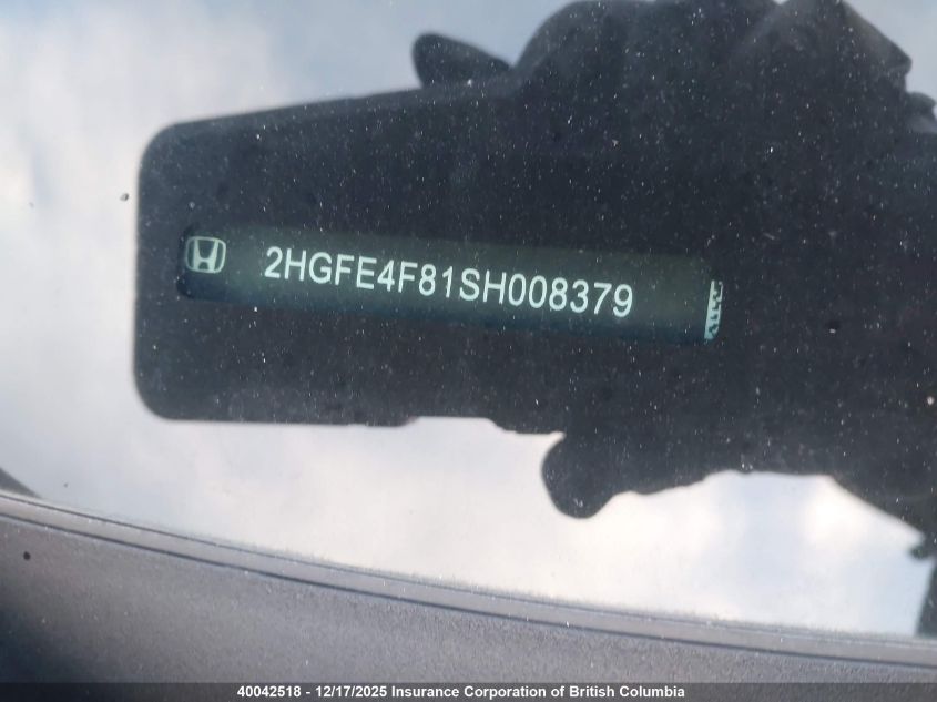 2025 Honda Civic VIN: 2HGFE4F81SH008379 Lot: 40042518