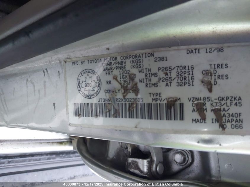 1999 Toyota 4Runner Limited VIN: JT3HN87R2X9023605 Lot: 40030873