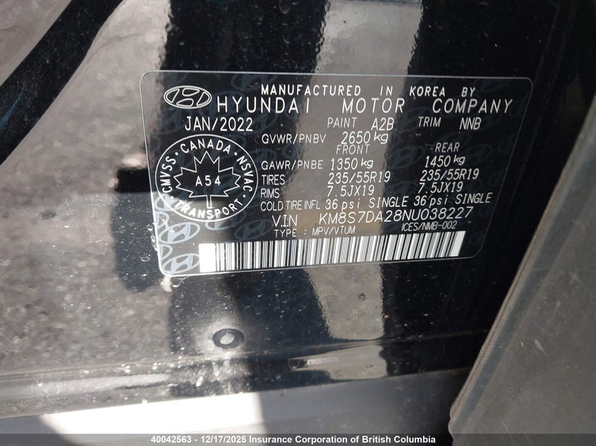 KM8S7DA28NU038227 2022 HYUNDAI SANTA FE photo no. 9