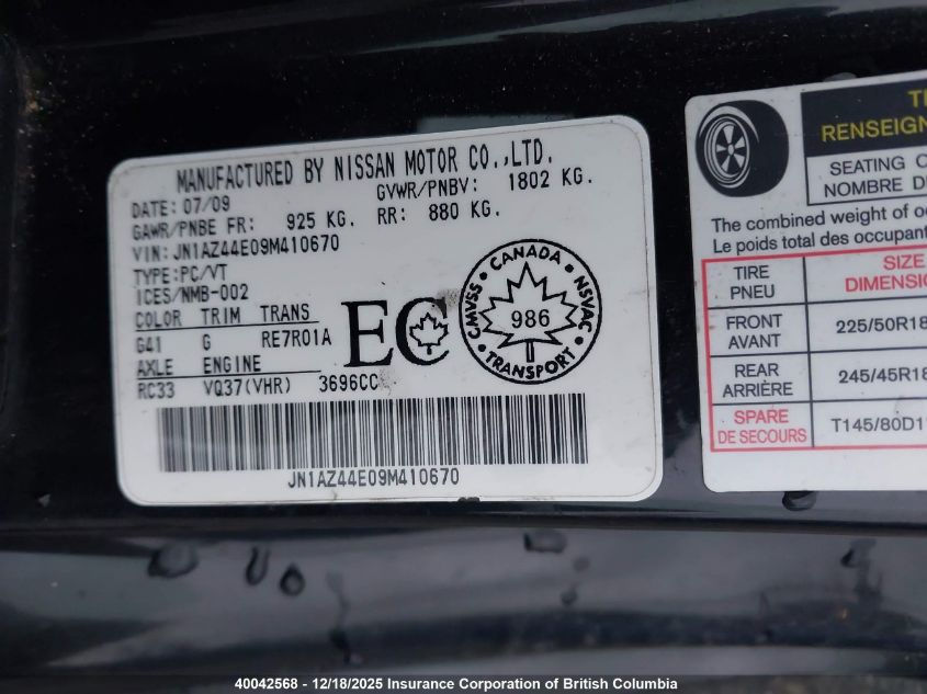 2009 Nissan 370Z VIN: JN1AZ44E09M410670 Lot: 40042568