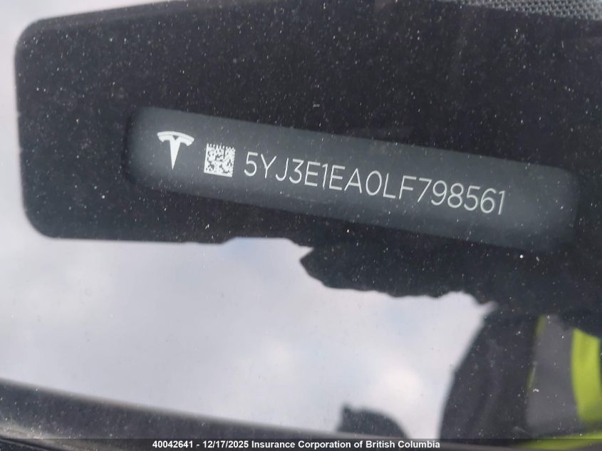 2020 Tesla Model 3 VIN: 5YJ3E1EA0LF798561 Lot: 40042641