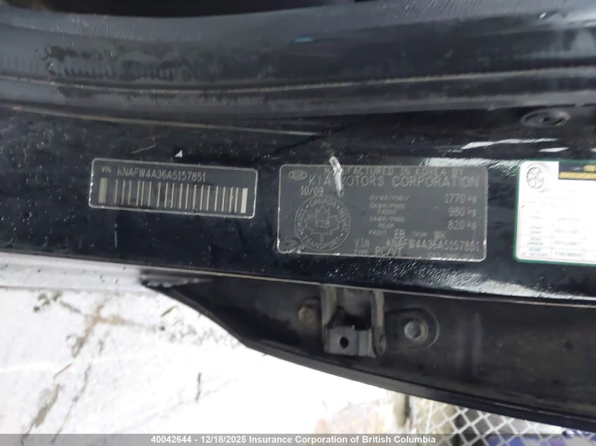 2010 Kia Forte VIN: KNAFW4A36A5157851 Lot: 40042644