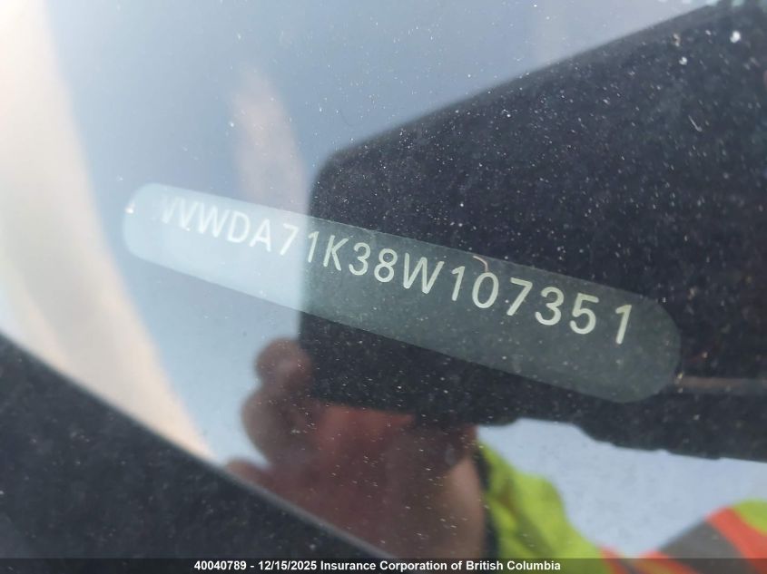 2008 Volkswagen Rabbit VIN: WVWDA71K38W107351 Lot: 40040789