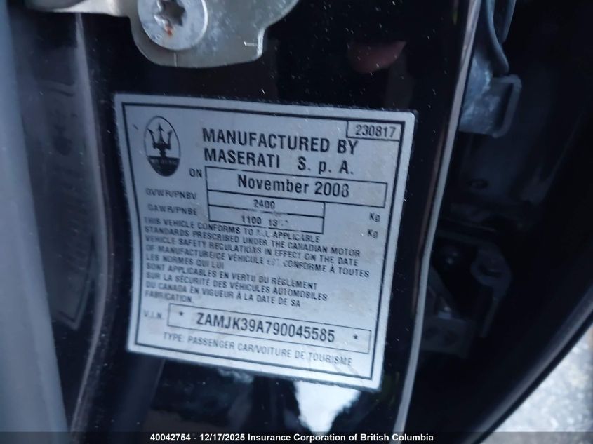 2009 Maserati Quattroporte S VIN: ZAMJK39A790045585 Lot: 40042754