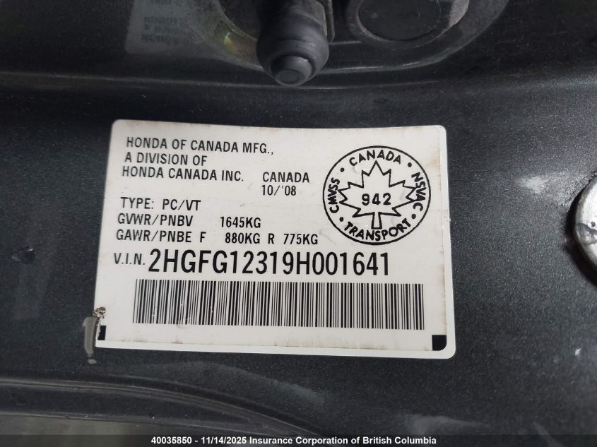 2009 Honda Civic Dx-G VIN: 2HGFG12319H001641 Lot: 40035850