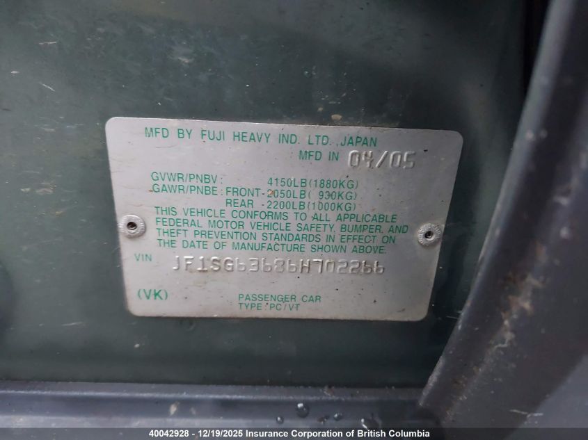 2000 Subaru Legacy Outback Limited VIN: 4S3BH6866Y7618570 Lot: 40042928