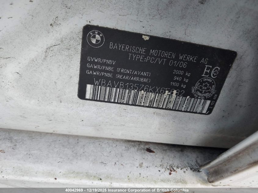 2006 BMW 325I VIN: WBAVB13576KX65682 Lot: 40042969
