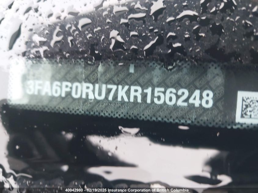 2019 Ford Fusion Titanium VIN: 3FA6P0RU7KR156248 Lot: 40042980