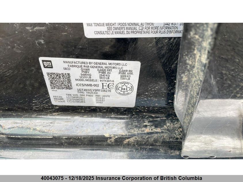 2023 GMC Sierra K3500 Denali VIN: 1GT49WEY9PF106270 Lot: 40043075