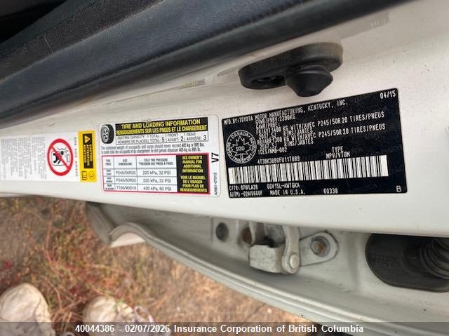 2015 Toyota Venza VIN: 4T3BK3BB0FU117889 Lot: 40044386