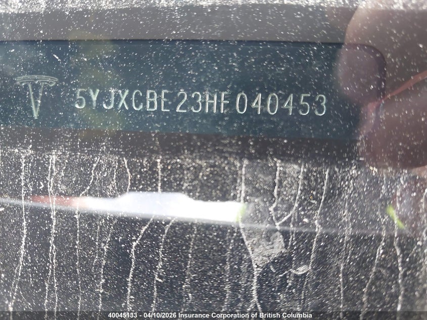2017 Tesla Model X Awd/Standard Range VIN: 5YJXCBE23HF040453 Lot: 40045133