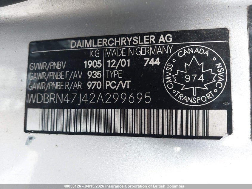 2002 Mercedes-Benz C 230K Sport Oupe VIN: WDBRN47J42A299695 Lot: 40053126