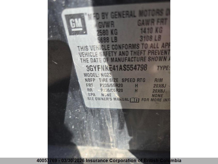 2010 Cadillac Srx VIN: 3GYFNKE41AS554798 Lot: 40057769