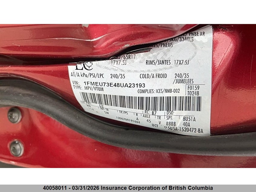 2008 Ford Explorer Xlt VIN: 1FMEU73E48UA23193 Lot: 40058011