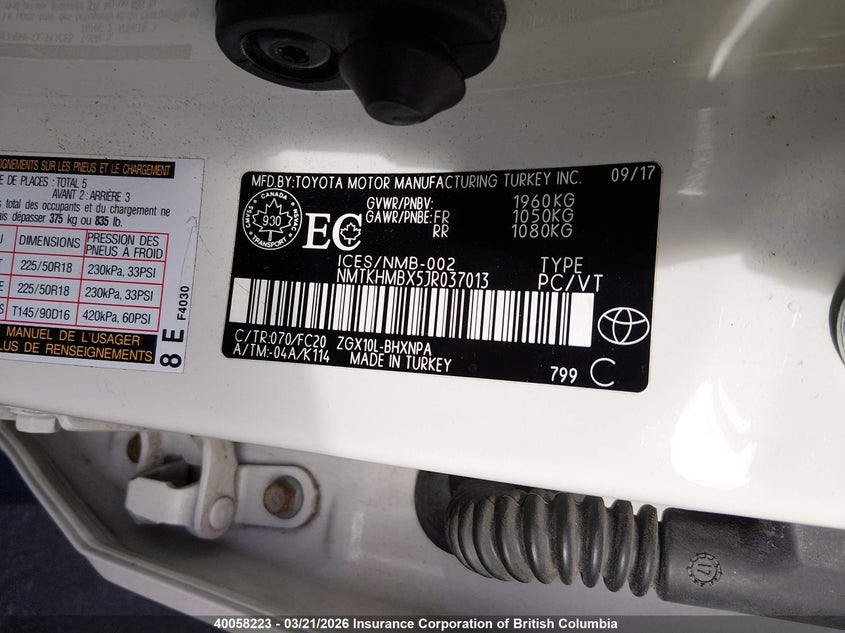 2018 Toyota C-Hr Xle/Xle Premium VIN: NMTKHMBX5JR037013 Lot: 40058223