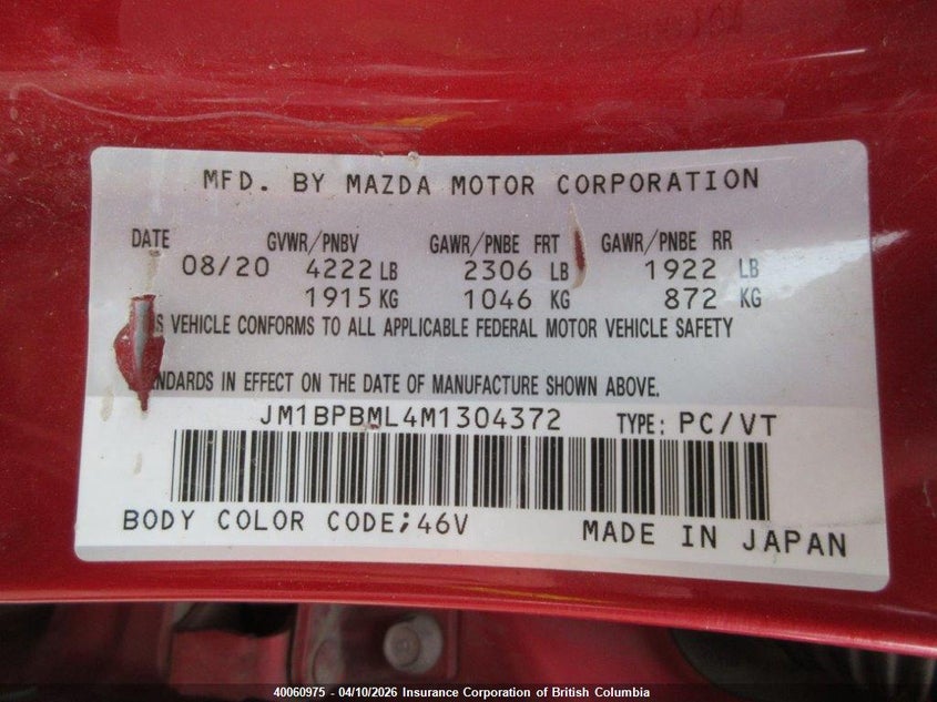 2021 Mazda 3 Premium VIN: JM1BPBML4M1304372 Lot: 40060975