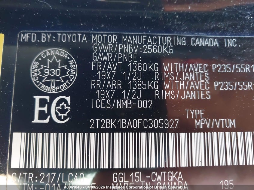 2015 Lexus Rx 350 Sportdesign VIN: 2T2BK1BA0FC305927 Lot: 40061846