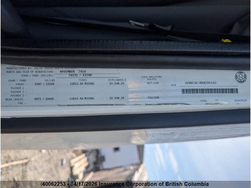 2019 Volvo Vn L VIN: 4V4NC9EJ8KN205143 Lot: 40062253