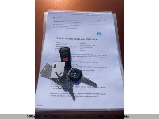 2003 Infiniti Fx35 VIN: JNRAS08WX3X000526 Lot: 40062297