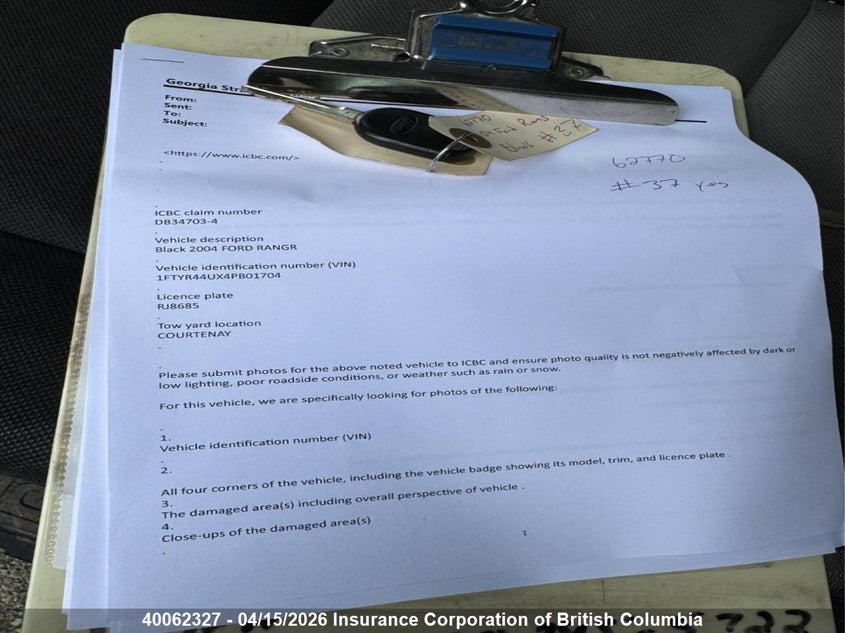 2004 Ford Ranger Super Cab VIN: 1FTYR44UX4PB01704 Lot: 40062327