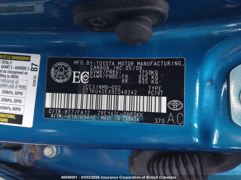 2009 Toyota Matrix VIN: 2T1KU40EX9C049242 Lot: 40056001