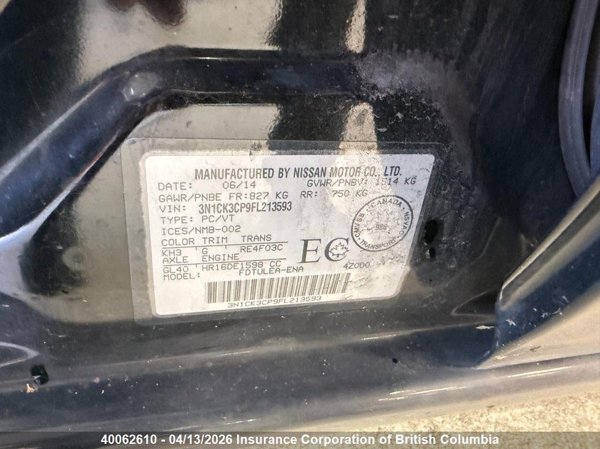 2015 Nissan Micra VIN: 3N1CK3CP9FL213593 Lot: 40062610