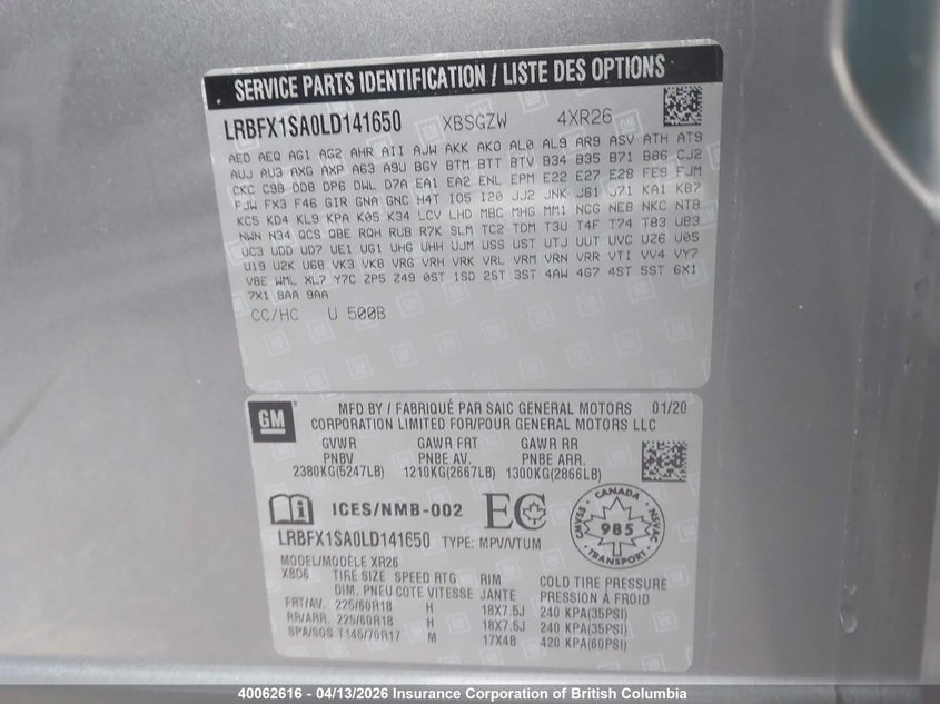 2020 Buick Envision Preferred VIN: LRBFX1SA0LD141650 Lot: 40062616