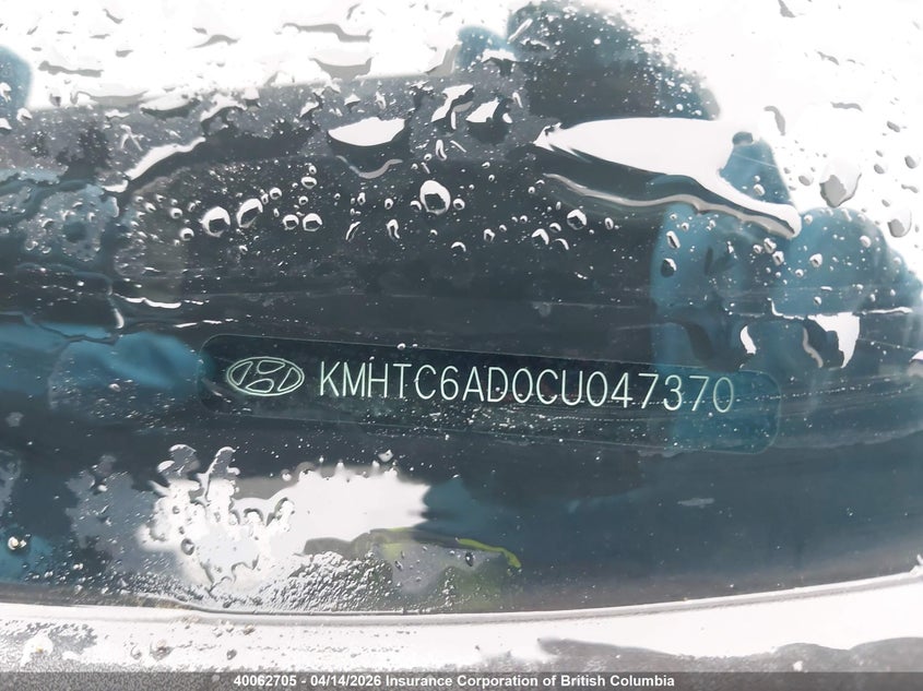 2012 Hyundai Veloster VIN: KMHTC6AD0CU047370 Lot: 40062705