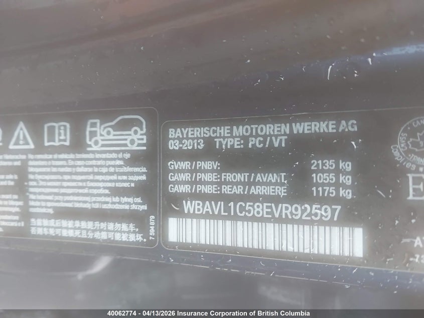 2014 BMW X1 VIN: WBAVL1C58EVR92597 Lot: 40062774