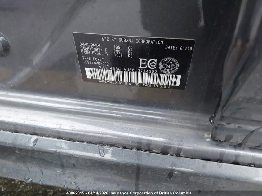 2020 Subaru Impreza Sport-Tech VIN: 4S3GTAU60L3714322 Lot: 40062815