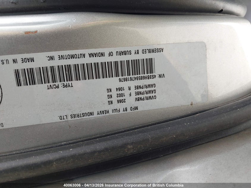 2004 Subaru Legacy Outback Limited VIN: 4S3BH685947618676 Lot: 40063006