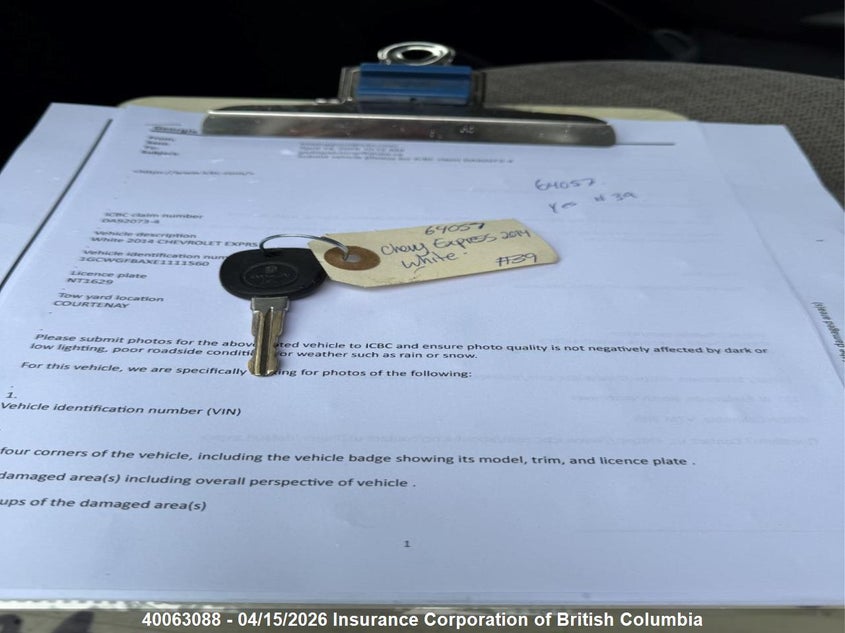 2014 Chevrolet Express G2500 VIN: 1GCWGFBAXE1111560 Lot: 40063088