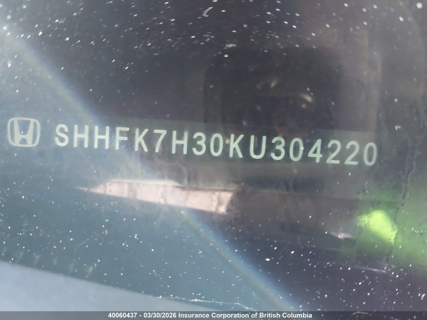 2019 Honda Civic Lx VIN: SHHFK7H30KU304220 Lot: 40060437