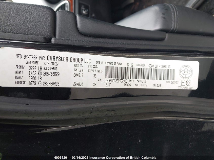 2011 Jeep Grand Cherokee Limited VIN: 1J4RR5GT2BC567915 Lot: 40058201