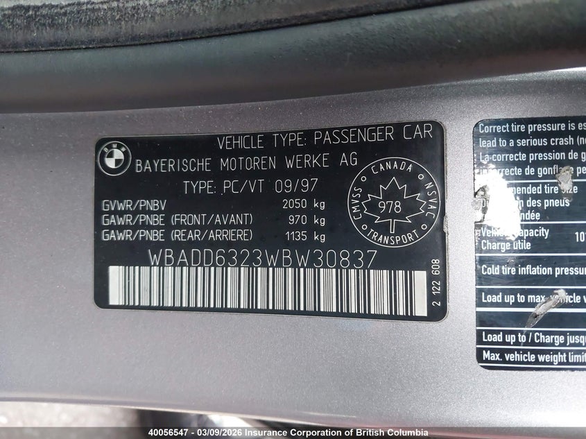 1998 BMW 528 I Automatic VIN: WBADD6323WBW30837 Lot: 40056547