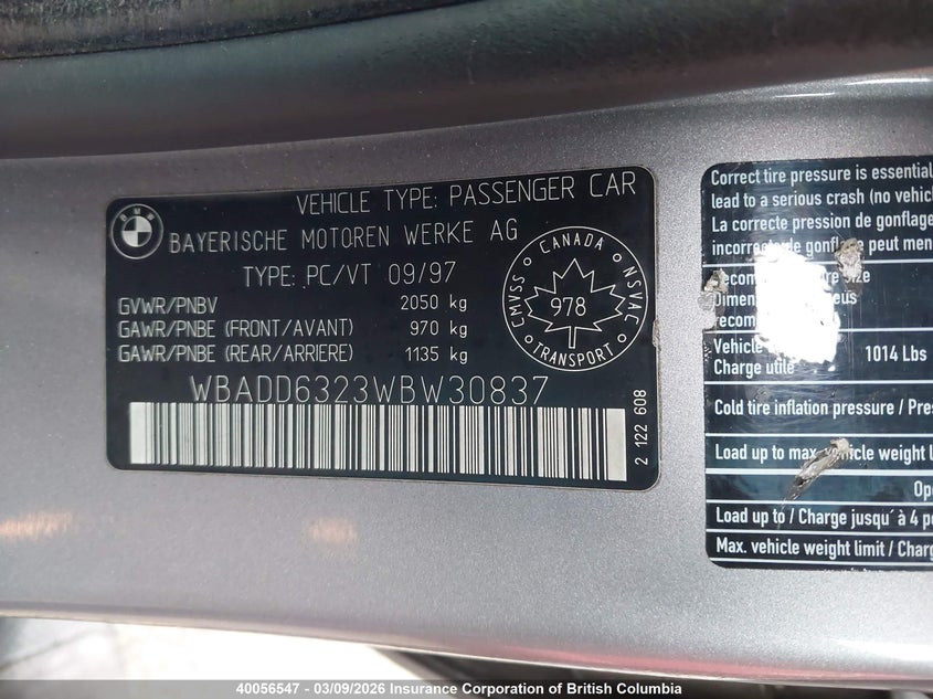 1998 BMW 528 I Automatic VIN: WBADD6323WBW30837 Lot: 40056547