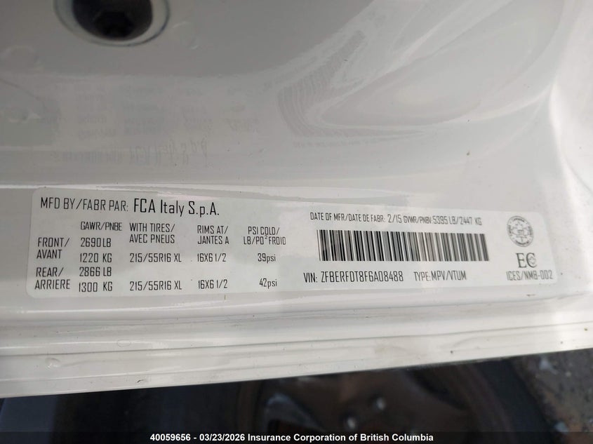 2015 Ram Promaster City Tradesman Slt VIN: ZFBERFDT8F6A08488 Lot: 40059656