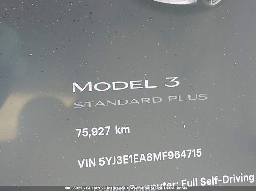 2021 Tesla Model 3 VIN: 5YJ3E1EA8MF964715 Lot: 40055021