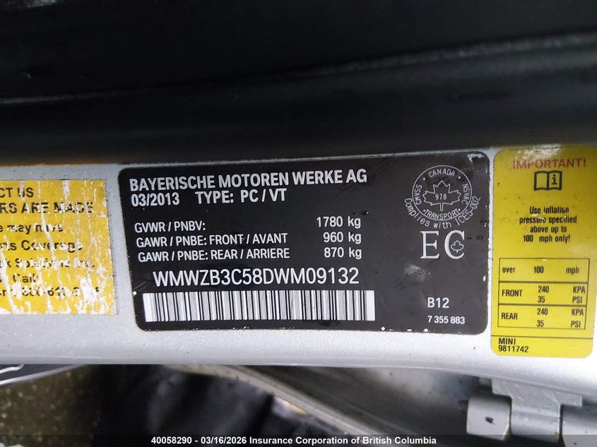 2013 Mini Cooper Countryman VIN: WMWZB3C58DWM09132 Lot: 40058290