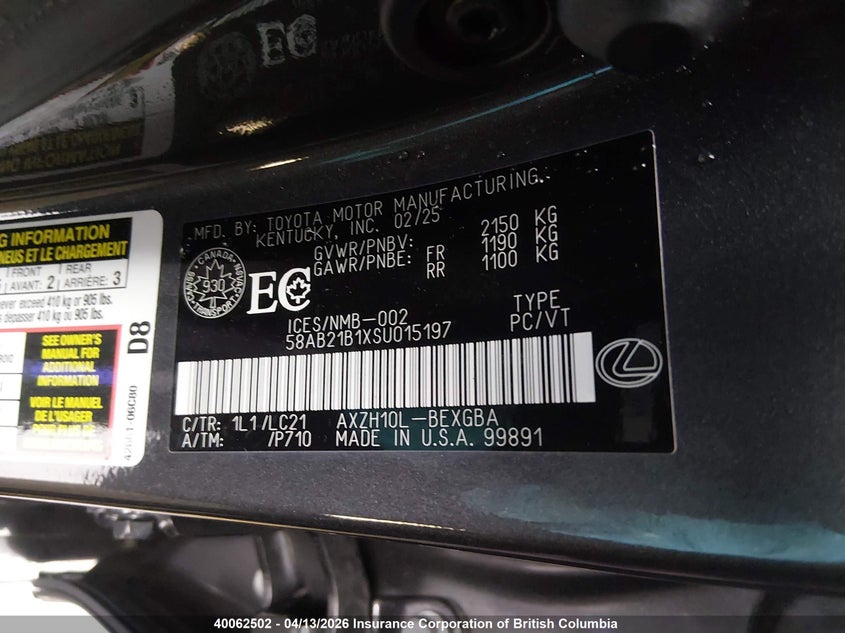 2025 LEXUS ES SEDAN 2.5L I-4 DI, DOHC, VVT, 176HP